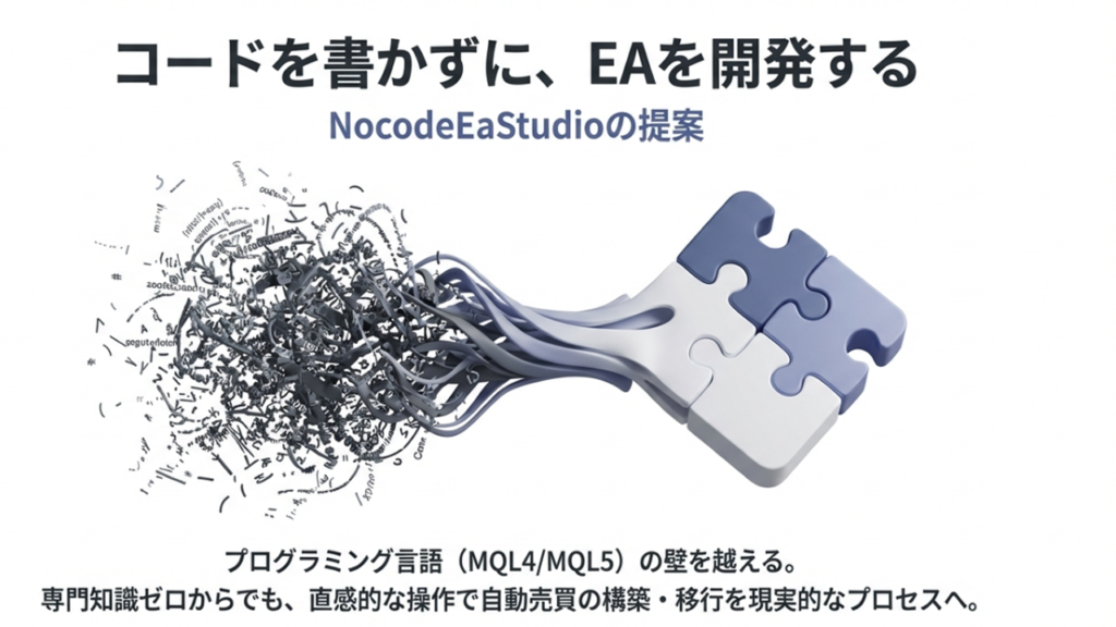 プログラミング不要でEA開発を行うNocodeEaStudioのコンセプト図