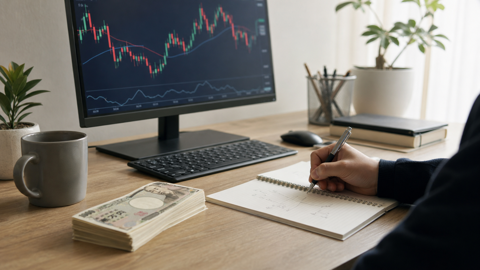 FXで10万円から億を目指す現実的な資金管理と戦略のイメージ