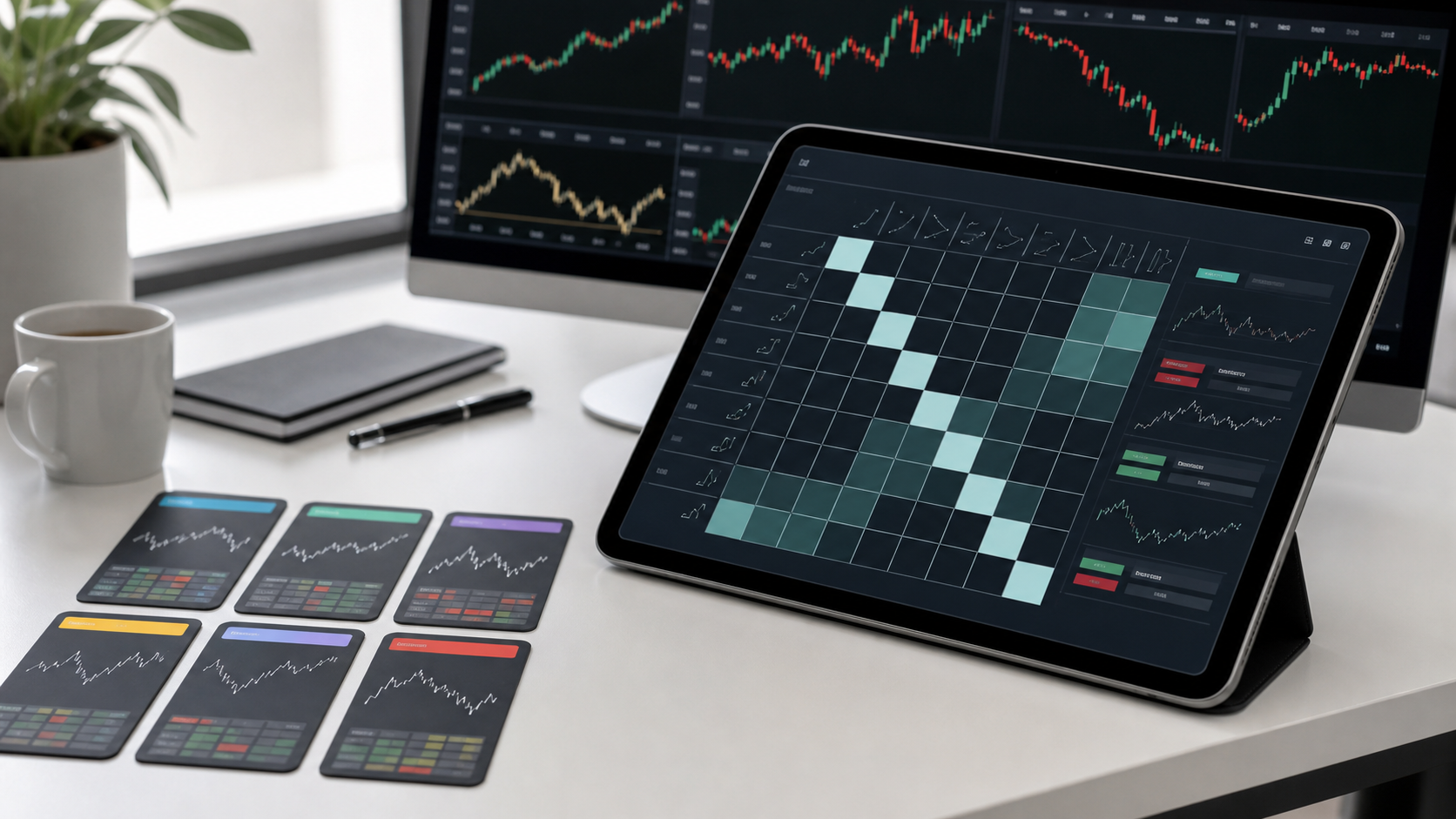 FX自動売買ポートフォリオで複数EAの相関を確認するタブレット画面