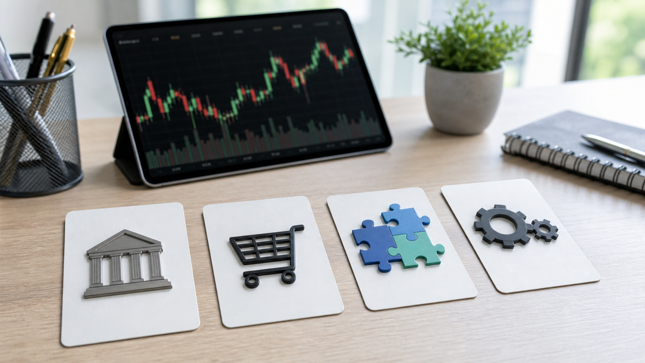 FX自動売買ツールの4種類を表すカードとチャート画面