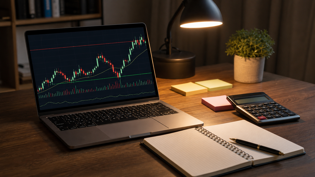 FX自動売買のロットと停止ラインを検討するチャート画面とノート