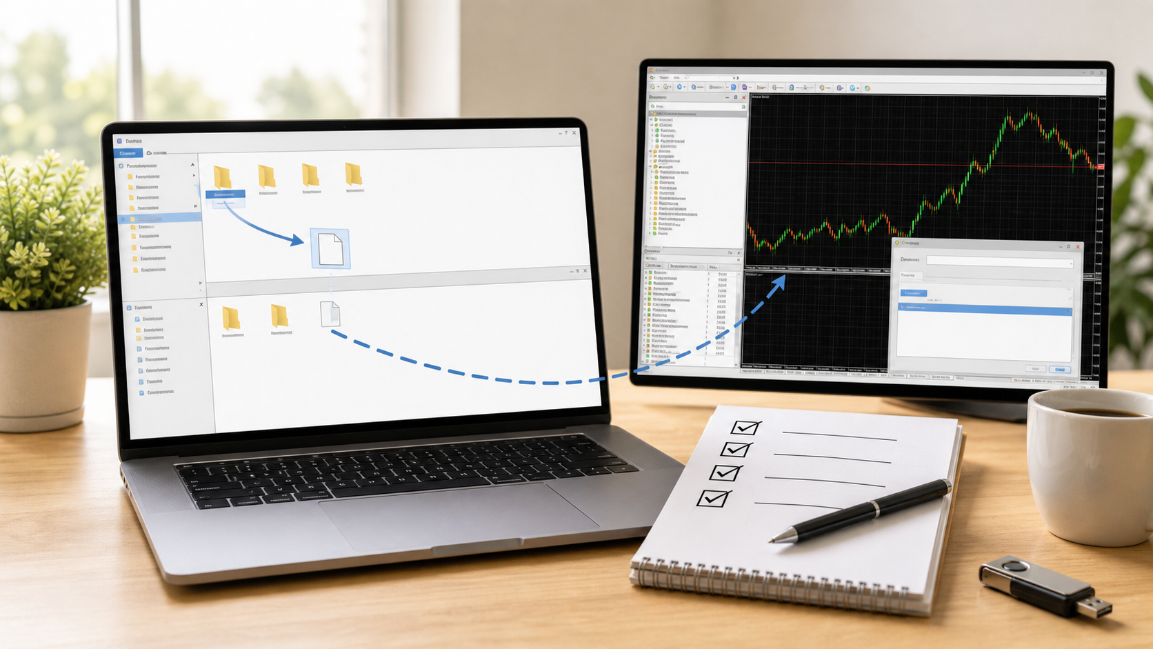XMTradingのMT4でEAファイルをExpertsフォルダへ配置する手順イメージ