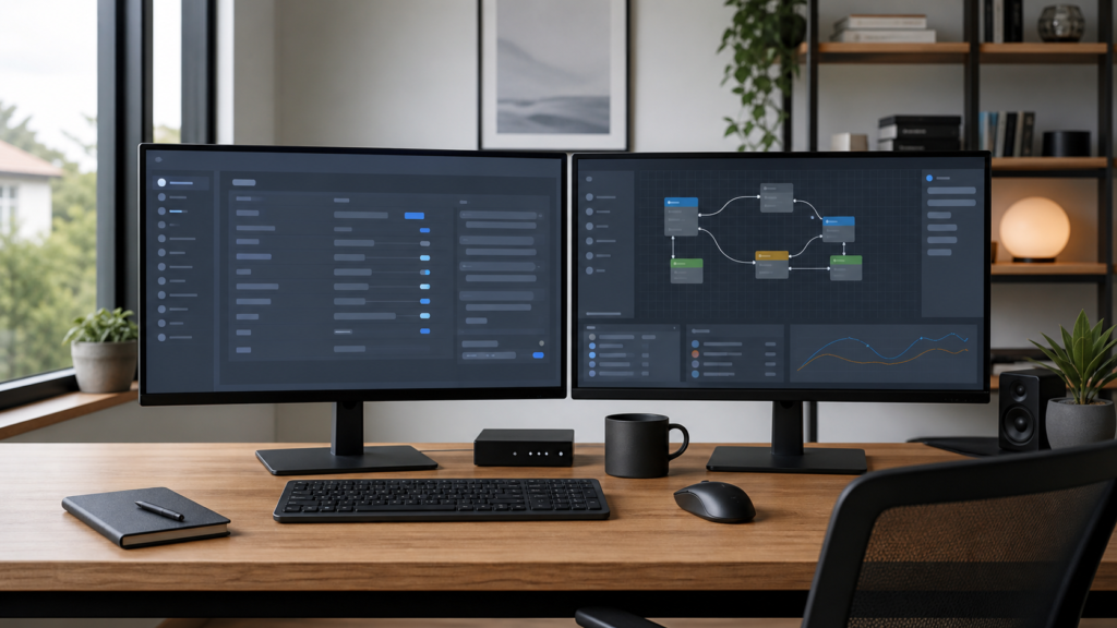 EAつくーるのフォーム型とNoCode EA Studioのノード型を並べたEA作成環境