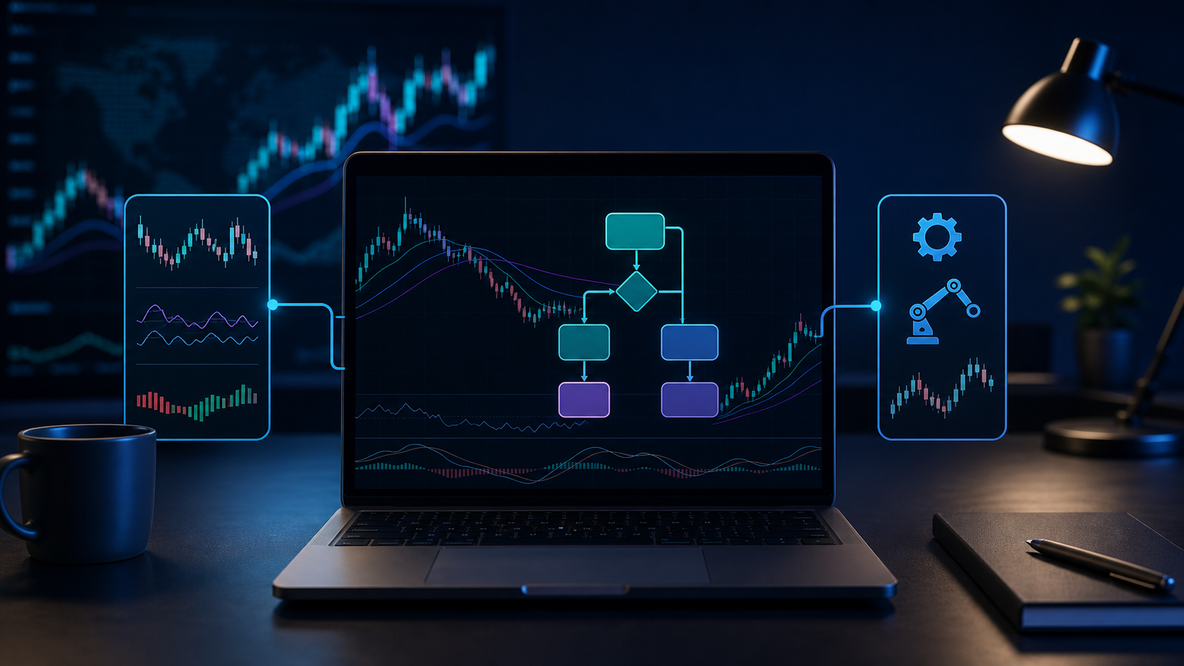 FX自動売買ロジックをチャートと条件ブロックで設計する作業画面