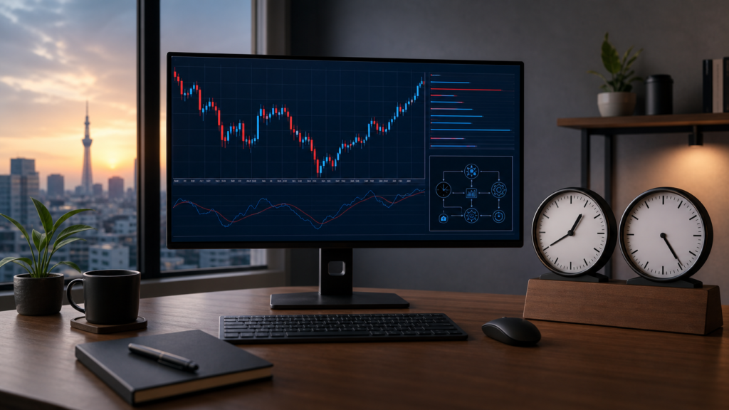 MT4のサーバー時間と日本時間を2つの時計で比較するEA運用環境
