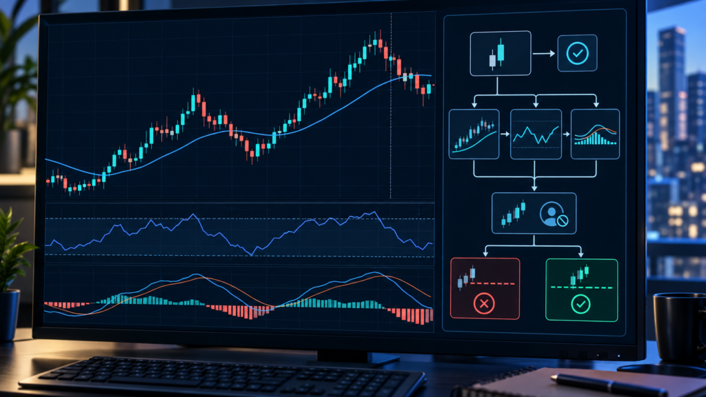 移動平均・RSI・MACDと確定足を組み合わせたFX自動売買ロジックの条件例