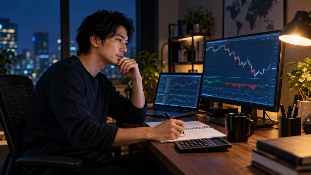 FXのドローダウンとEAのリスク管理を確認するトレーダー