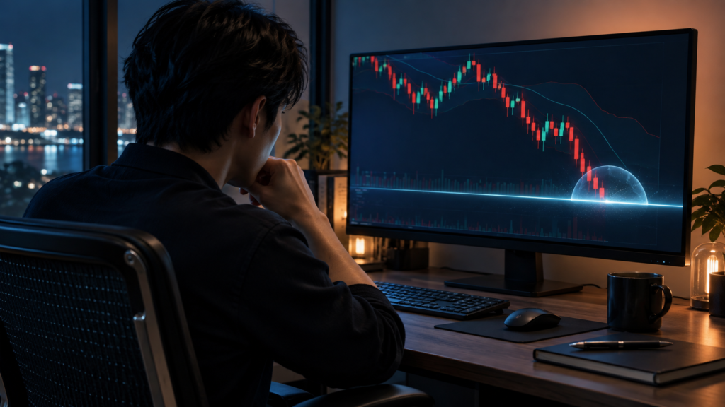 ゼロカットシステムの罠と高レバレッジFXの急落を示す取引画面