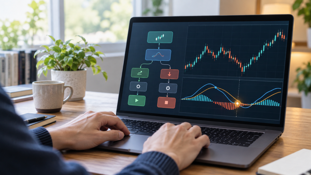 MACD EAの作り方をノーコードで学ぶイメージ