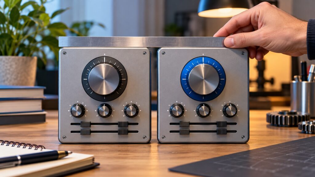 一つのダイヤルだけ位置が異なる二枚の操作盤