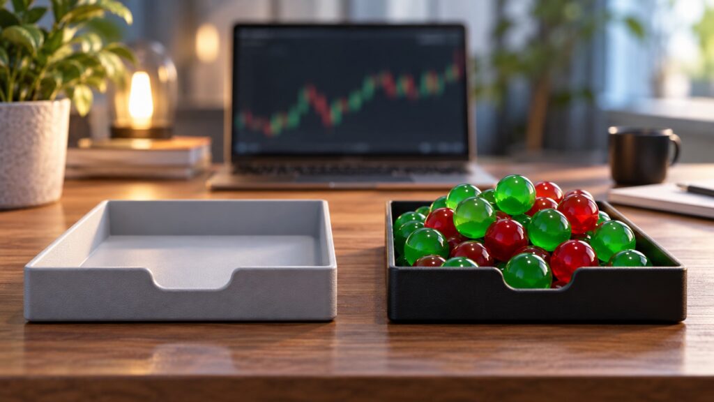 ノートPCの横に確認用トレーを並べたデモ検証台