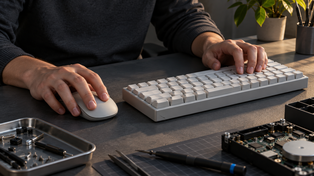 マウスとキーボードを確認する手元のイメージ