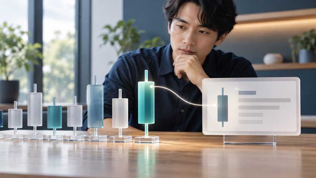 選んだローソク足と横の情報カードがつながる説明イメージ