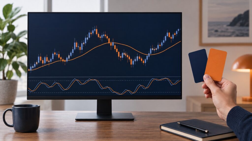 価格チャートの上の線と下側の指標ウィンドウを表した説明イメージ