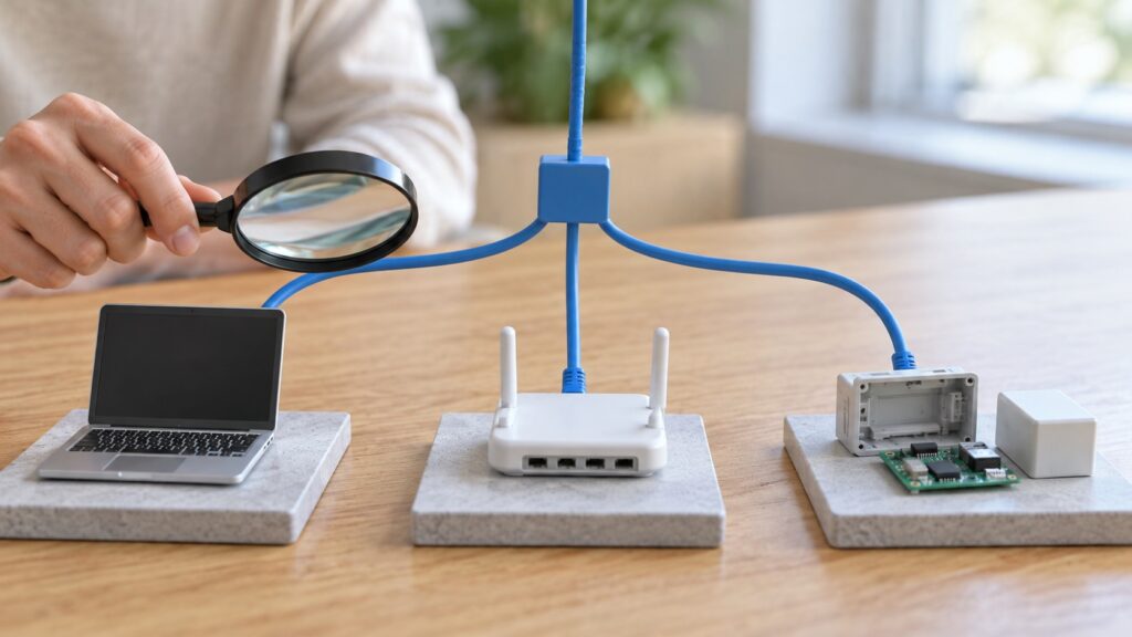 更新・接続・EAの問題を順番に分けて調べる模型