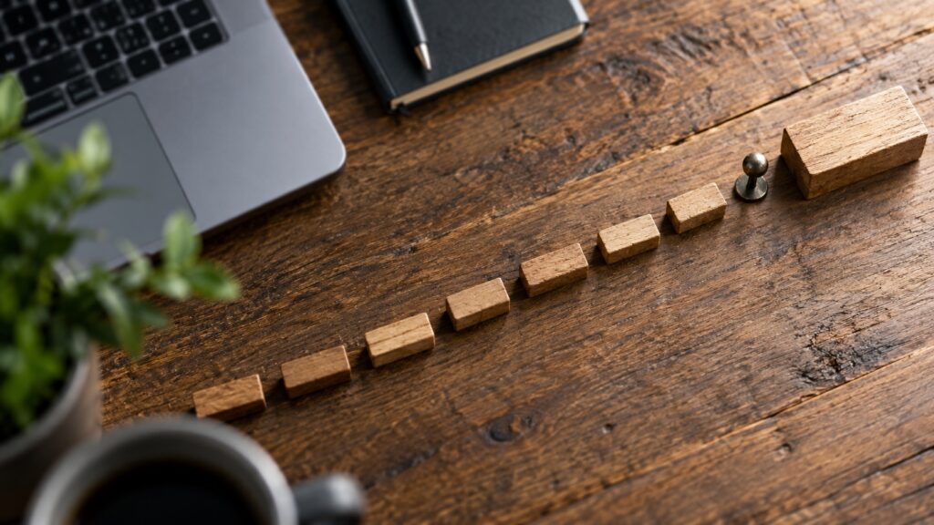 木製ブロックの経路で確認区間の手前を示したイメージ