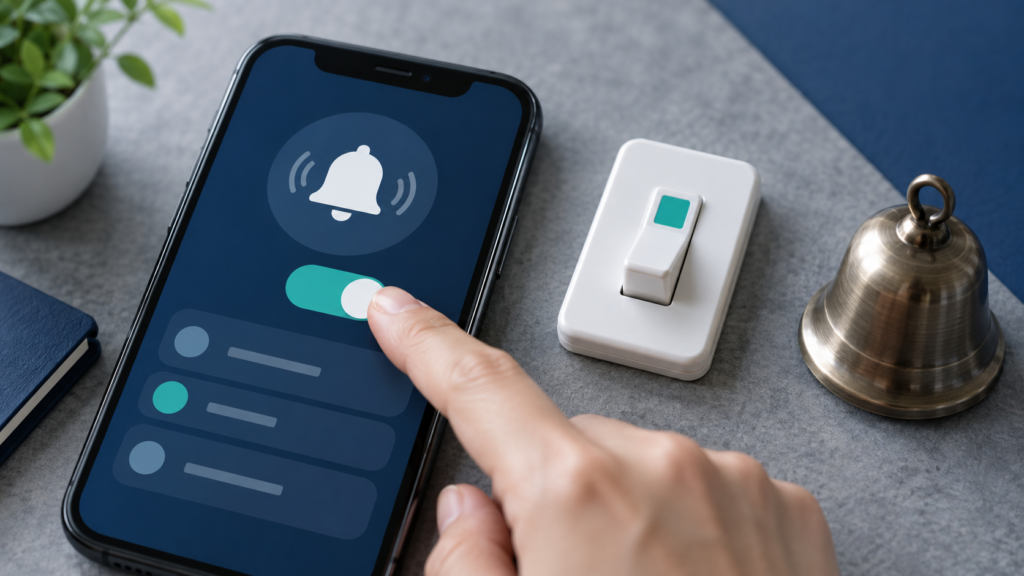 通知許可を表すスマホとスイッチとベル
