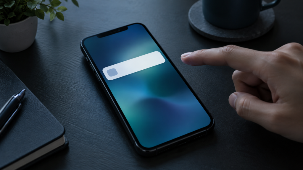 テスト通知の受信を表すスマホの点灯画面