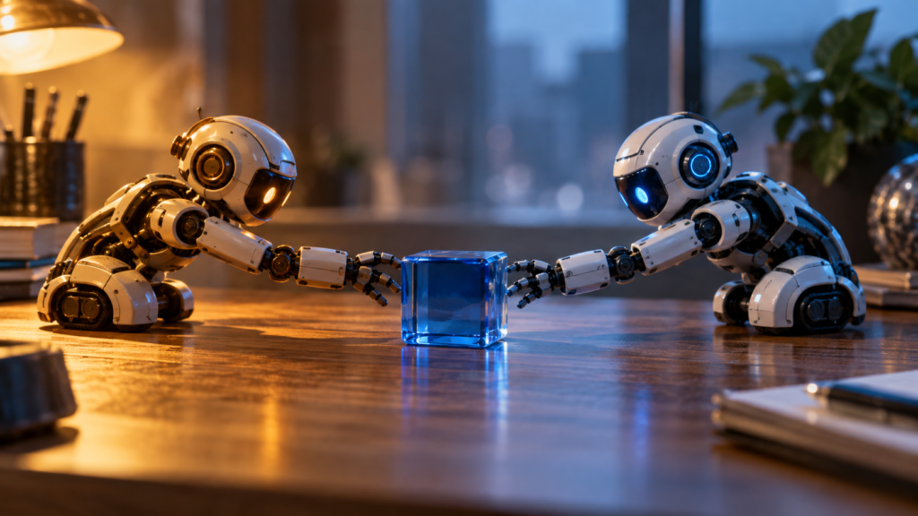複数EAが同じ保有を管理する状況を表す二つのロボット模型